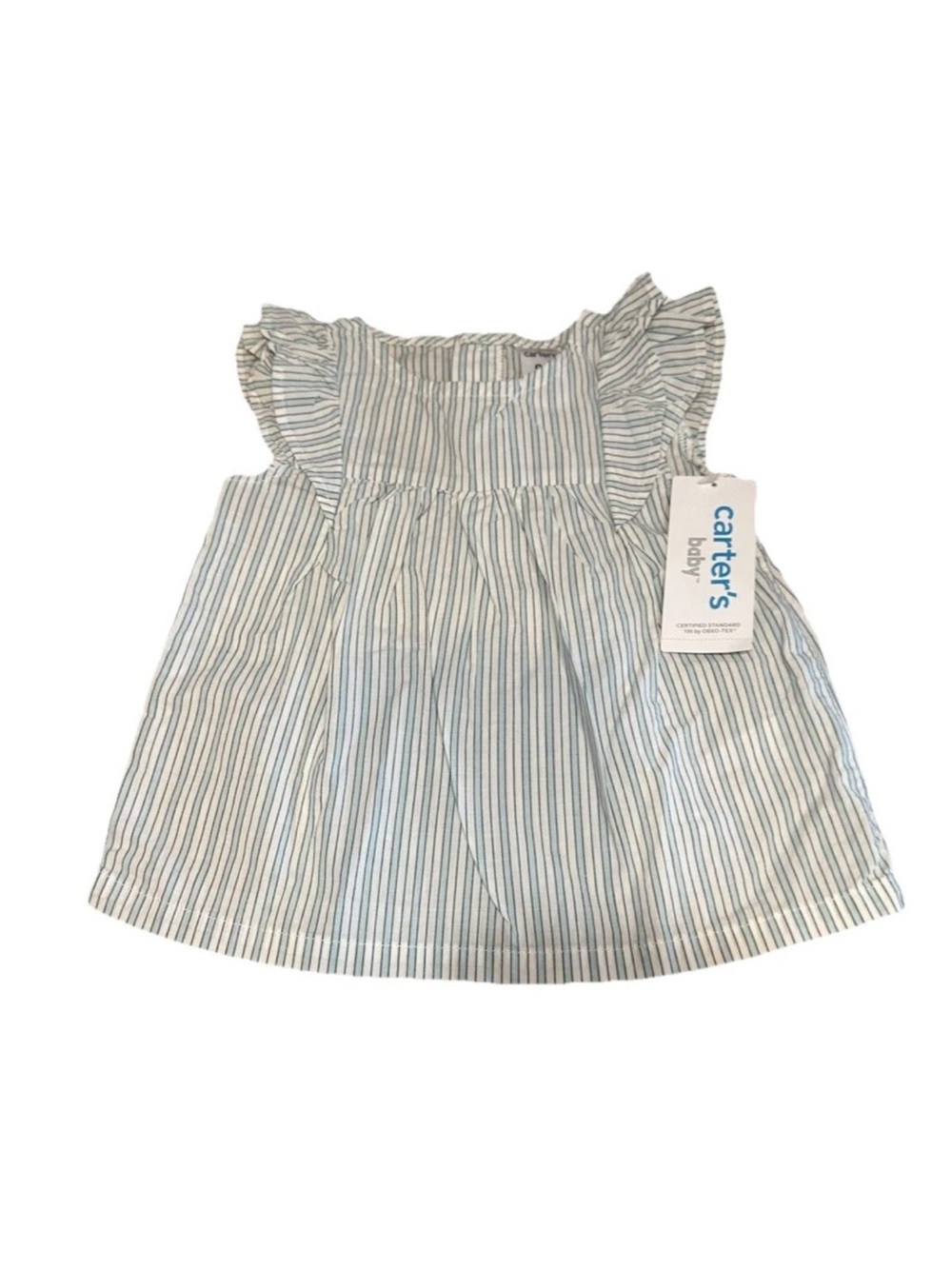 Carter’s Baby Girl 9M Blue White Stripe Flutter Sleeve Dress NWT